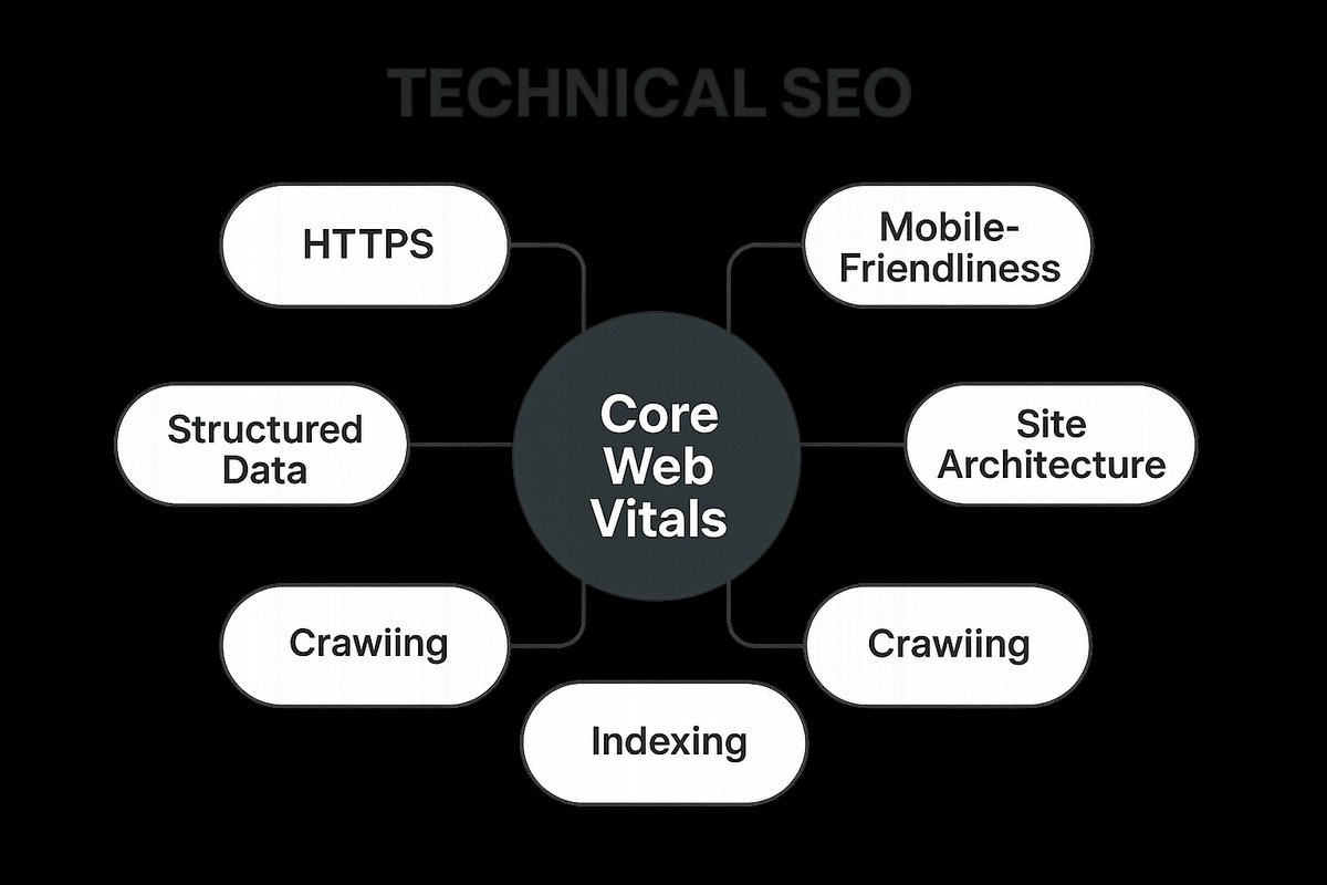 Diagram of technical SEO components for 2025