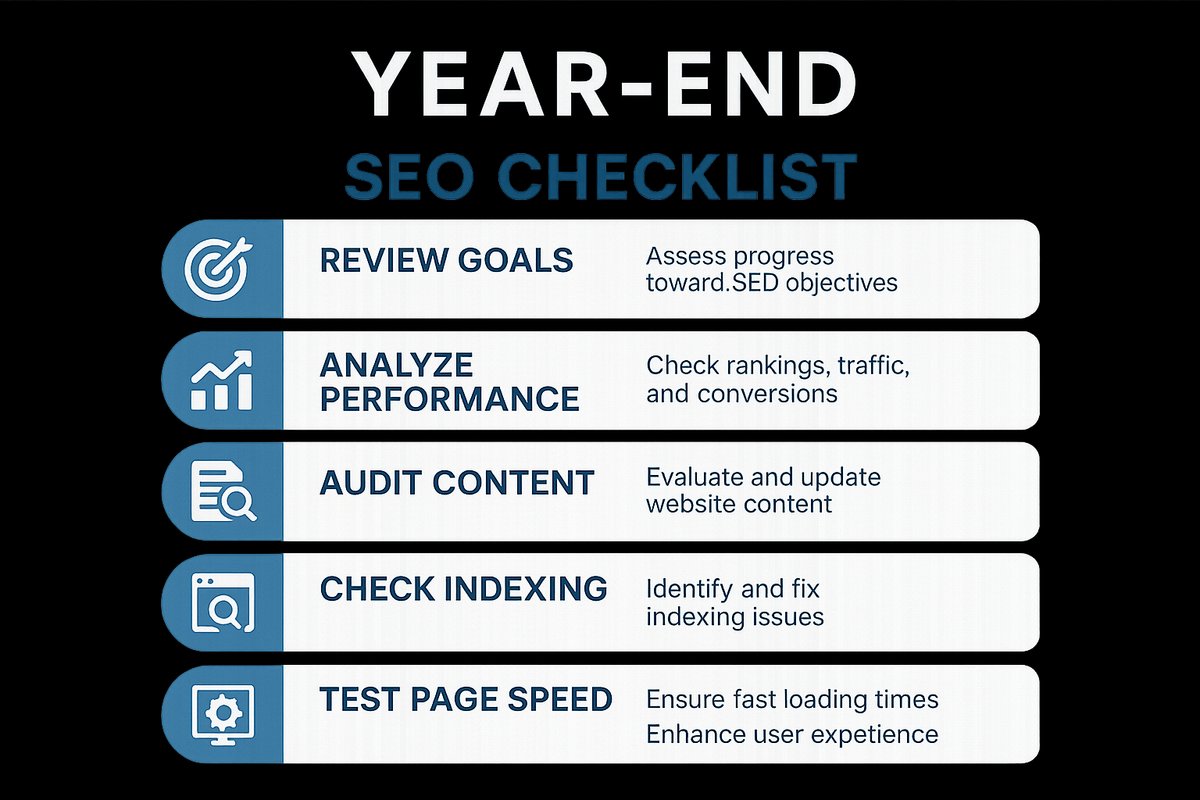 Infographic of year-end SEO checklist steps